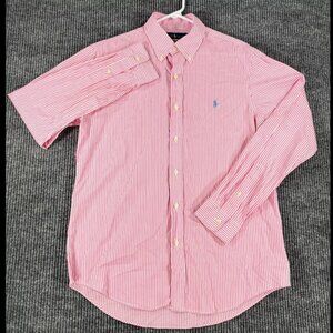 Ralph Lauren Mens XL Pink Striped Long Sleeve Button Down Shirt Classic Fit